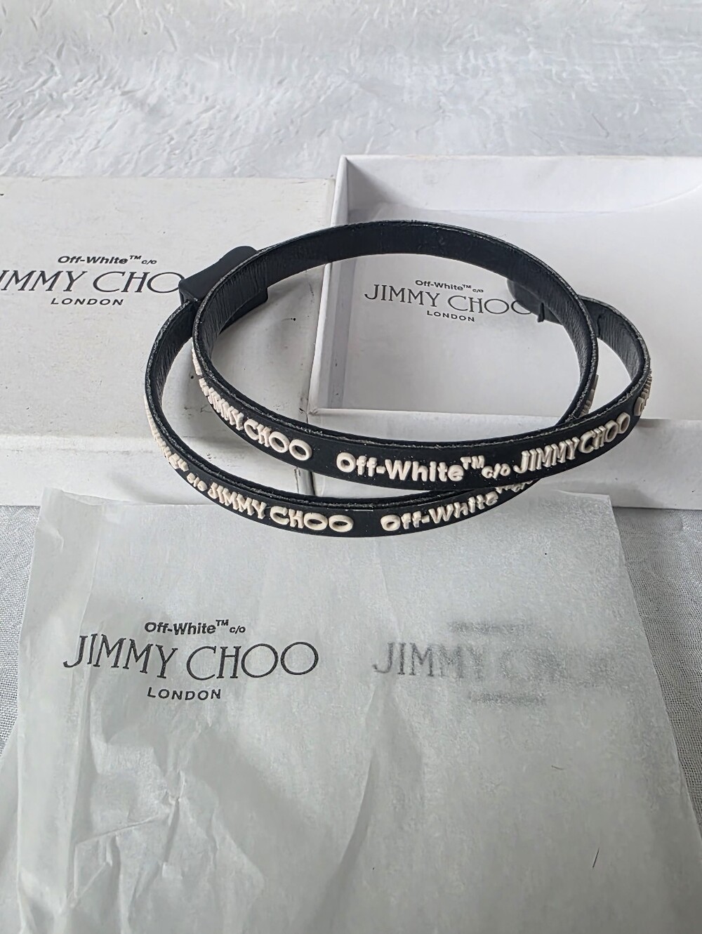 Auth Jimmy Choo & Off White Collab Leather Double Wrap Bracelet
